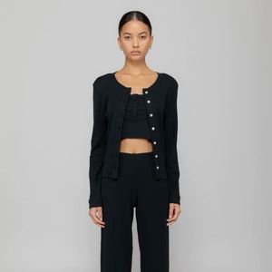 LESET Pointelle Classic Crew Cardigan